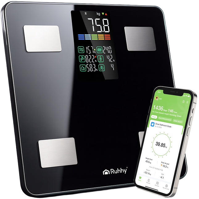 Balance de salle de bain connectée LCD, noire, capacité de 226 kg