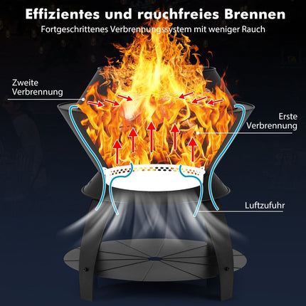 Rauchfreie Feuerschale mit Topfhalter, 50x58 cm, Schwarz