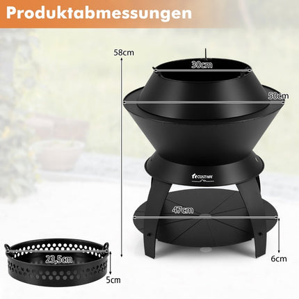 Rauchfreie Feuerschale mit Topfhalter, 50x58 cm, Schwarz