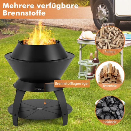 Rauchfreie Feuerschale mit Topfhalter, 50x58 cm, Schwarz