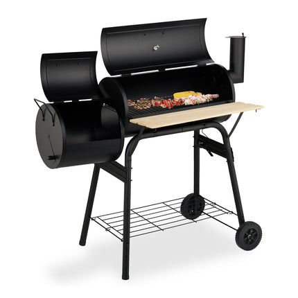 Barbecue fumoir avec couvercle et roulettes - Barbecue au charbon de bois