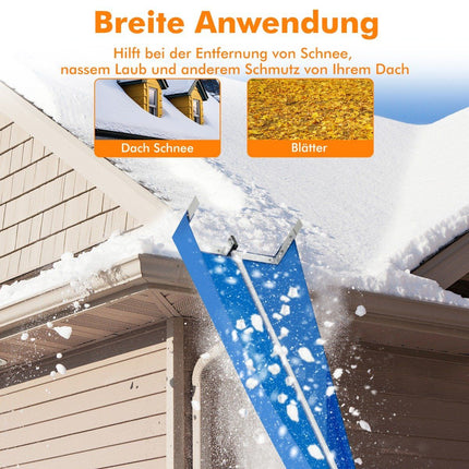 Schneeschieber mit 4-teiliger Stange &amp; praktischen Rädern &amp; rutschfestem Griff Dachrechen Silber