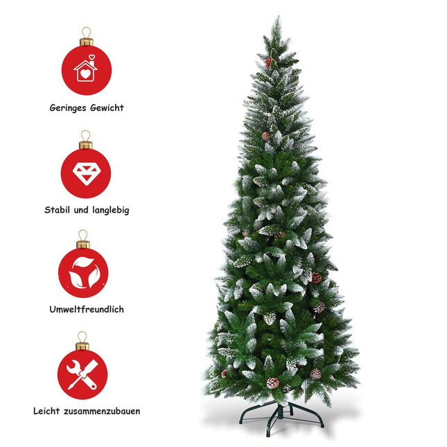 Sapin de Noël enneigé avec support en métal et 630 pointes aiguilles PVC 220 cm