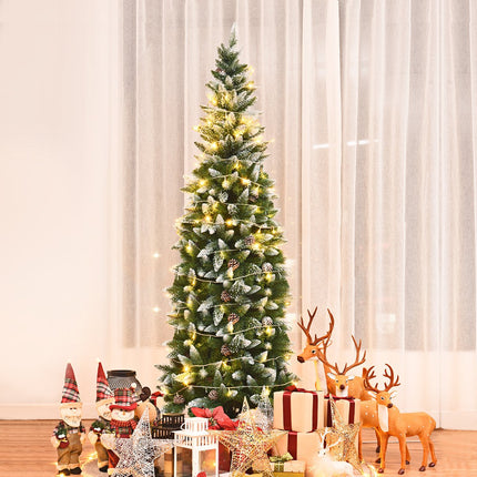 Beschneiter Weihnachtsbaum mit Metallständer und 630 Spitzen PVC-Nadeln 220 cm