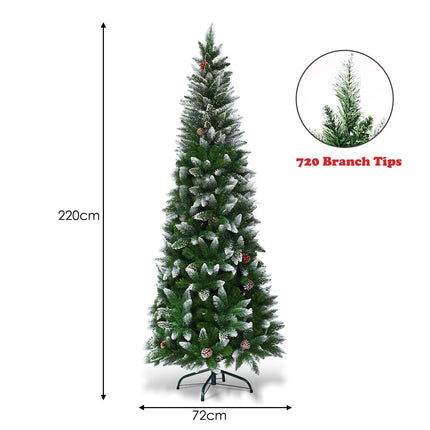Beschneiter Weihnachtsbaum mit Metallständer und 630 Spitzen PVC-Nadeln 220 cm