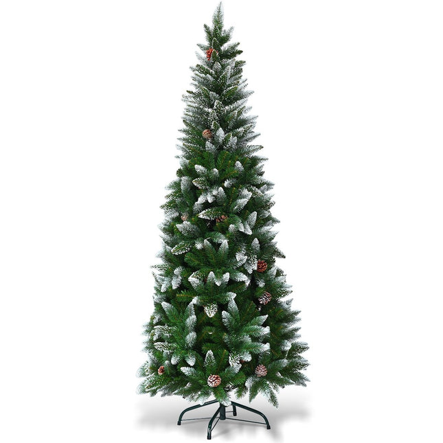 Sapin de Noël enneigé avec support en métal et 630 pointes aiguilles PVC 220 cm