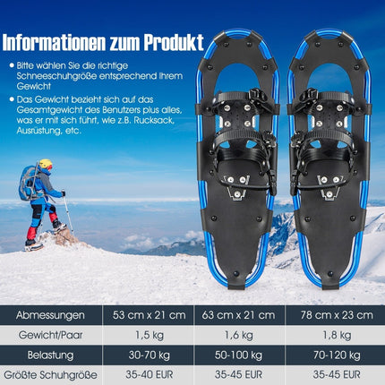 Raquettes à neige avec fixations à double cliquet, 53 cm, bleu marine