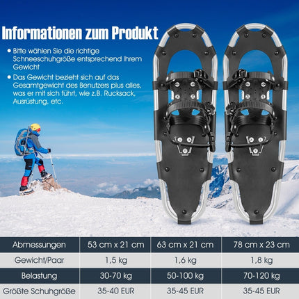 Schneeschuhe Set 63 cm mit verstellbaren Stöcken und Tasche