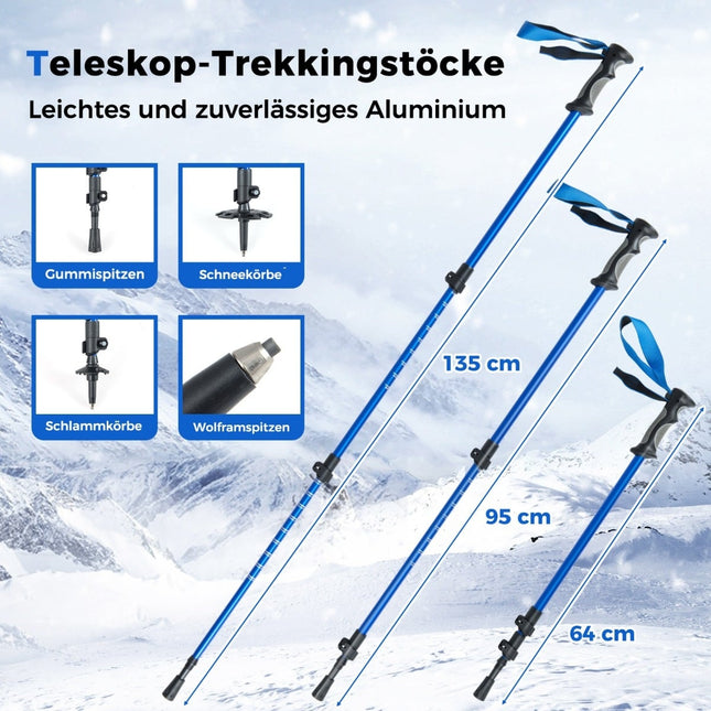 Schneeschuhe mit Fersenlift, Trekkingstöcke & Tasche, Größe 35-45