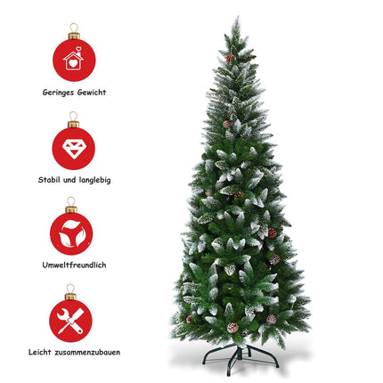 Sapin de Noël enneigé avec support en métal, 630 branches en PVC, 180 cm