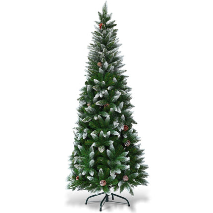 Sapin de Noël enneigé avec support en métal, 630 branches en PVC, 180 cm