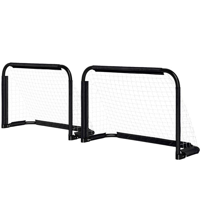 But de Football Lot de 2 Buts de Football Pliables avec Cadre en métal pour Enfants et Adultes, Jardin, 90 x 36 x 60 cm, Noir