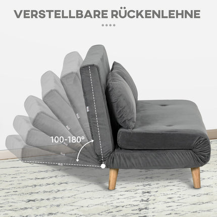 Graues Samt-Schlafsofa für 2 Personen mit verstellbarer Rückenlehne
