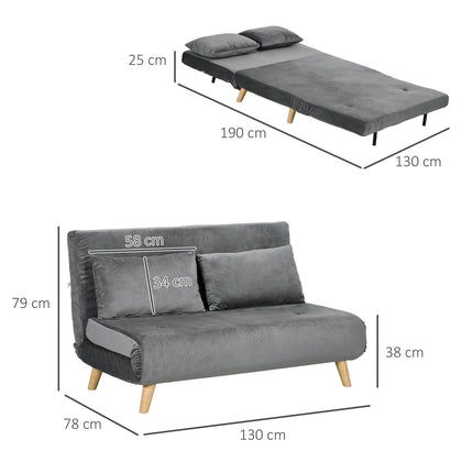 Graues Samt-Schlafsofa für 2 Personen mit verstellbarer Rückenlehne