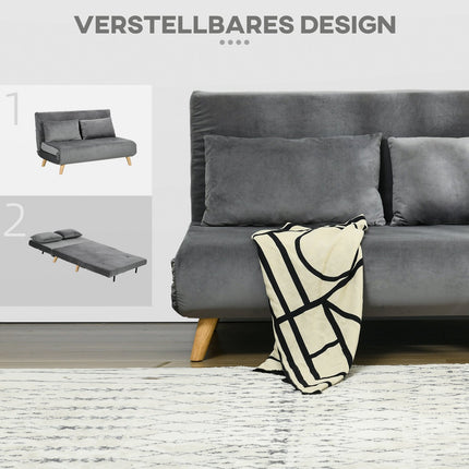 Graues Samt-Schlafsofa für 2 Personen mit verstellbarer Rückenlehne