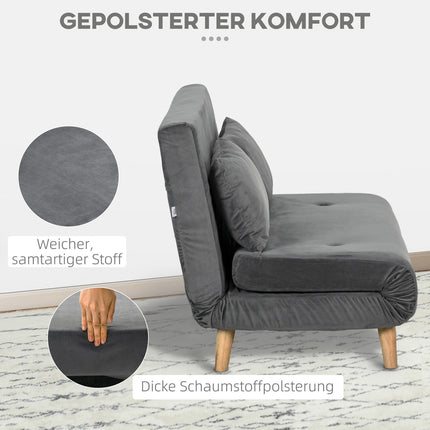 Graues Samt-Schlafsofa für 2 Personen mit verstellbarer Rückenlehne