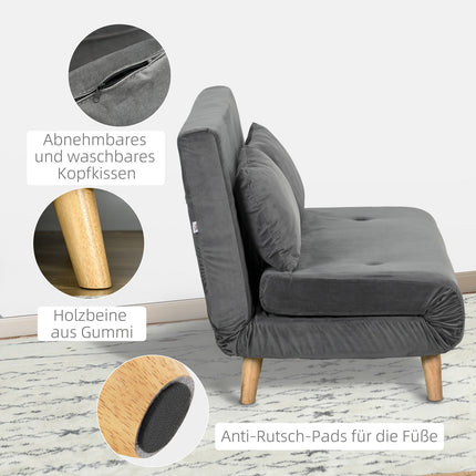 Graues Samt-Schlafsofa für 2 Personen mit verstellbarer Rückenlehne