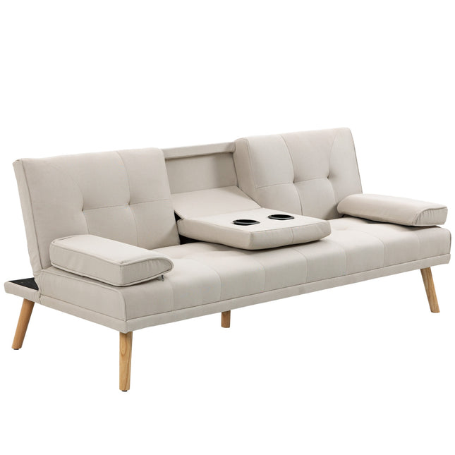 Skandinavisches Design Schlafsofa 3-Sitzer in Leinenoptik mit ausklappbarem Tisch
