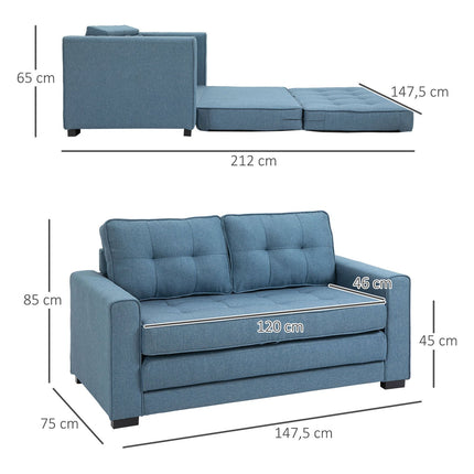 Schlafsofa in blauem Stoff mit Schlaffunktion, 2-Sitzer