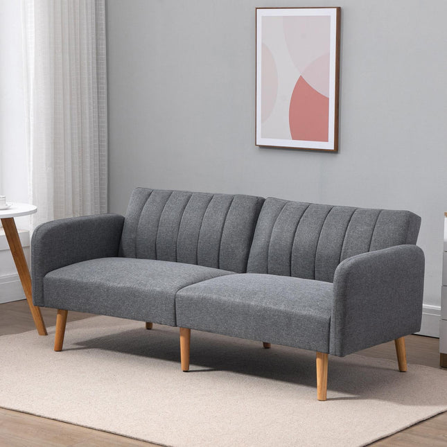 Klappbares Schlafsofa, Zweisitzer, grauer Leinenstoff