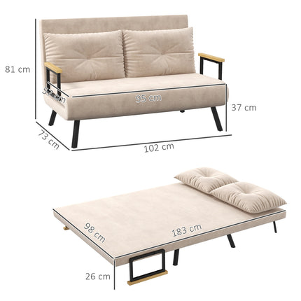 Klappbares Schlafsofa in Samtoptik, verstellbar, beige, 102x73x81 cm