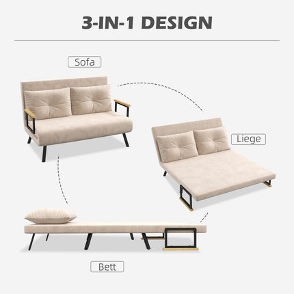Klappbares Schlafsofa in Samtoptik, verstellbar, beige, 102x73x81 cm
