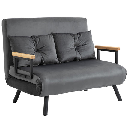 Dunkelgraues Samt-Schlafsofa mit Stauraum und Kissen