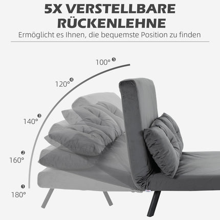 Dunkelgraues Samt-Schlafsofa mit Stauraum und Kissen