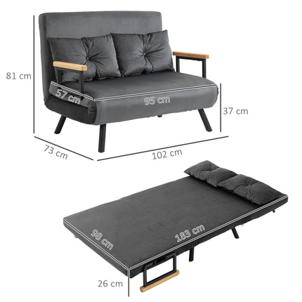 Dunkelgraues Samt-Schlafsofa mit Stauraum und Kissen