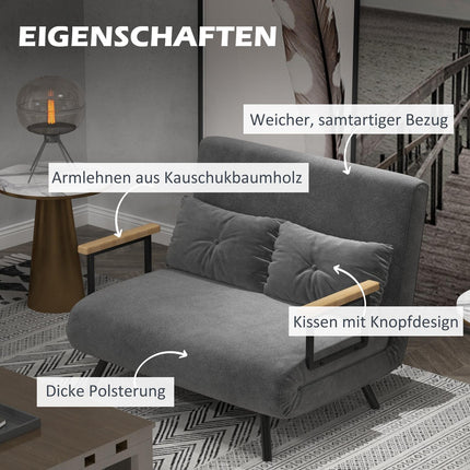 Dunkelgraues Samt-Schlafsofa mit Stauraum und Kissen