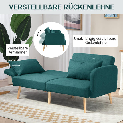Schlafsofa mit verstellbarer Rückenlehne, Leinenoptik, Grün