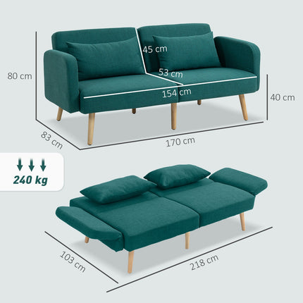 Schlafsofa mit verstellbarer Rückenlehne, Leinenoptik, Grün