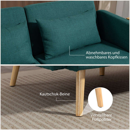 Schlafsofa mit verstellbarer Rückenlehne, Leinenoptik, Grün