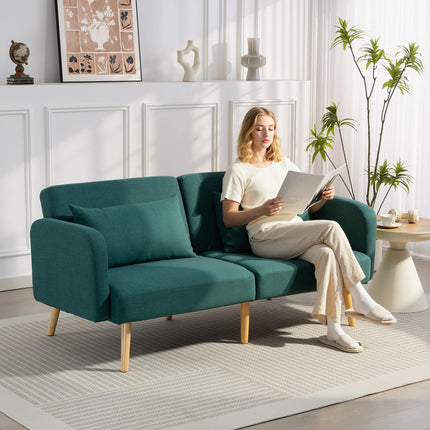 Schlafsofa mit verstellbarer Rückenlehne, Leinenoptik, Grün