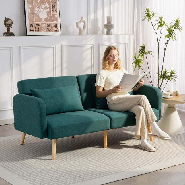 Schlafsofa mit verstellbarer Rückenlehne, Leinenoptik, Grün