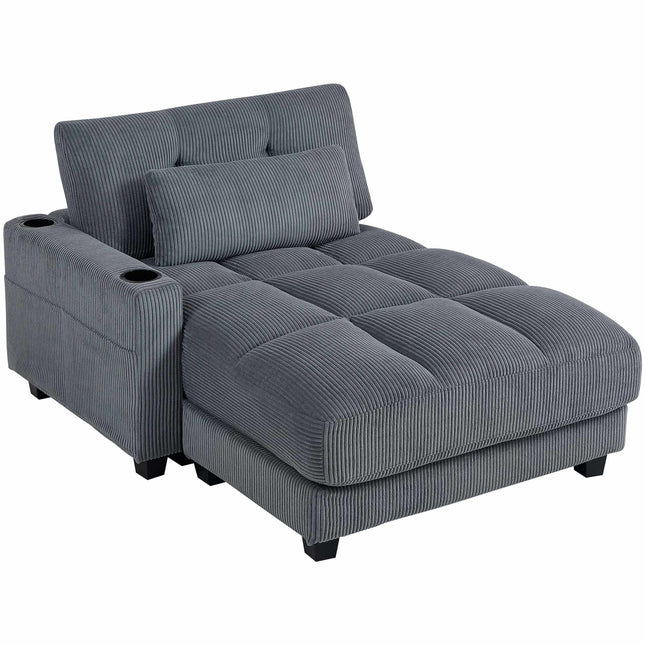 Canapé-lit avec porte-gobelets, assise profonde, cordon gris foncé