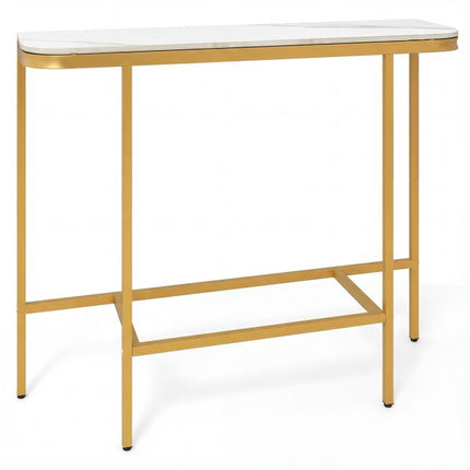 Console de canapé, plateau en faux marbre, structure en métal, 110 cm