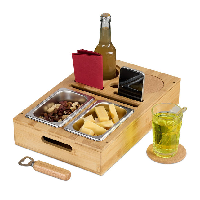 Snackablage für das Sofa mit Untersetzern und Handyhalterung