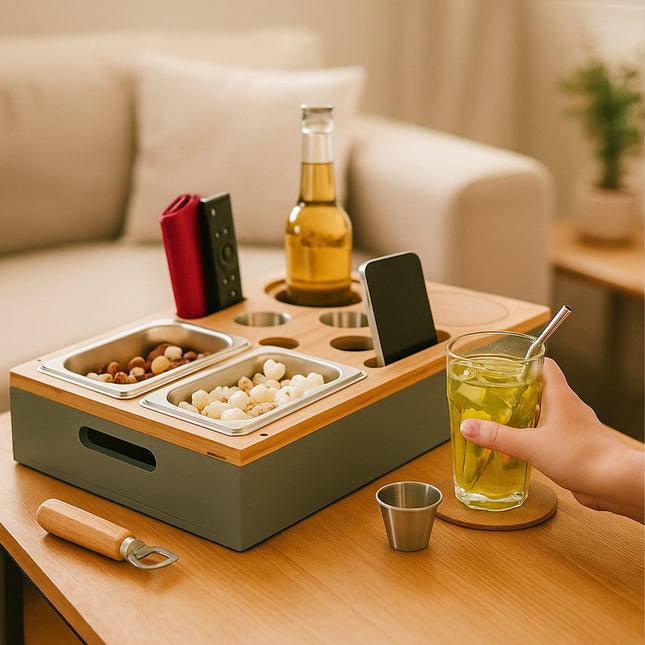 Sofa-Snacktablett mit Getränkehaltern und Handyhalterung