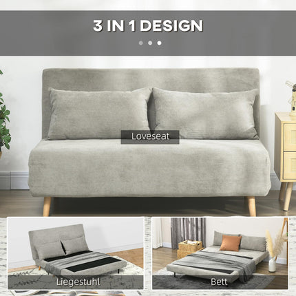 Graues Samt-Schlafsofa mit verstellbarer Rückenlehne, 141cm