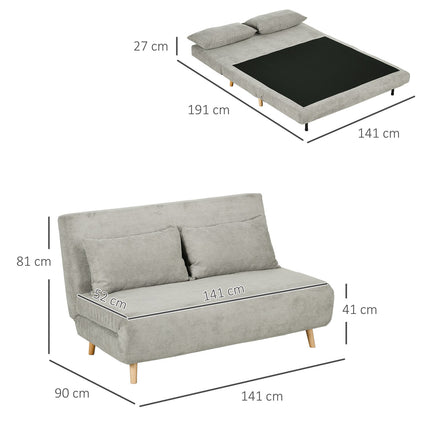 Graues Samt-Schlafsofa mit verstellbarer Rückenlehne, 141cm
