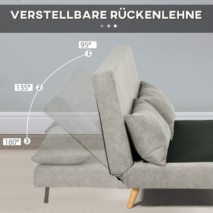 Graues Samt-Schlafsofa mit verstellbarer Rückenlehne, 141cm