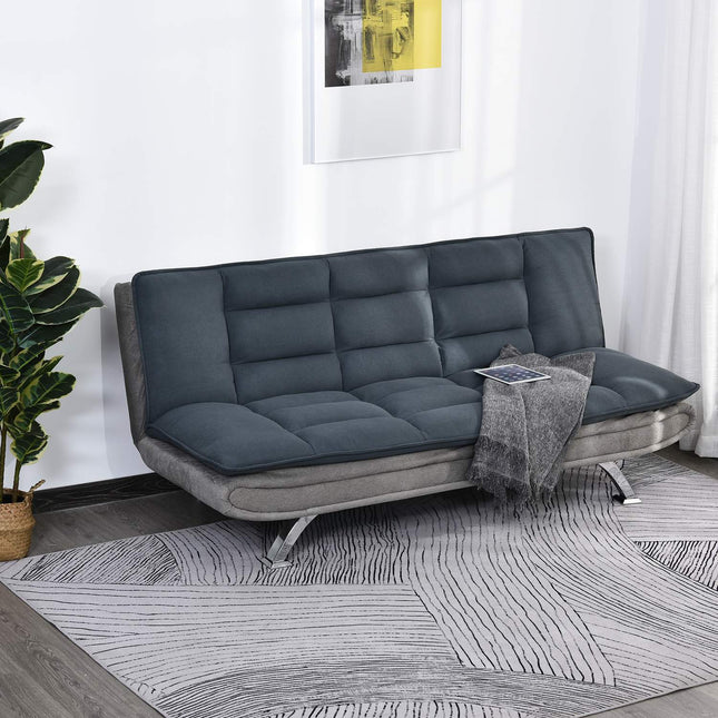 Schlafsofa zum Ausklappen – 3-Sitzer mit Récamiere, grau/beige