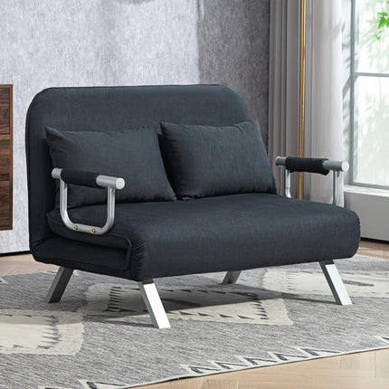 Canapé-lit, canapé-lit avec dossier réglable, coussin décoratif, canapé 2 places avec fonction sommeil, aspect velours, accoudoir, canapé pour salon, chambre à coucher, noir