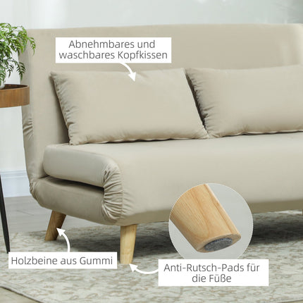 Beiges Samt Schlafsofa mit Lendenkissen - 130 x 78 cm