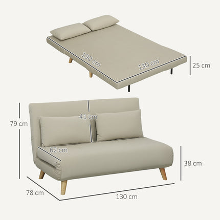 Beiges Samt Schlafsofa mit Lendenkissen - 130 x 78 cm