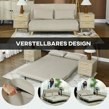 Beiges Samt Schlafsofa mit Lendenkissen - 130 x 78 cm