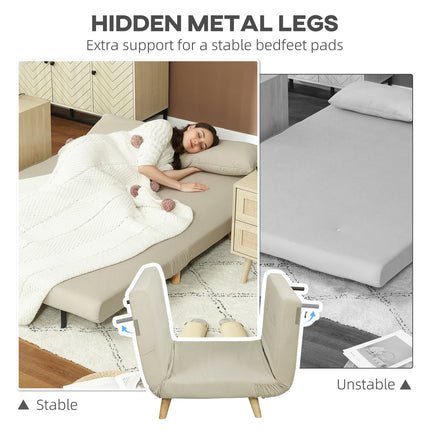 Beiges Samt Schlafsofa mit Lendenkissen - 130 x 78 cm