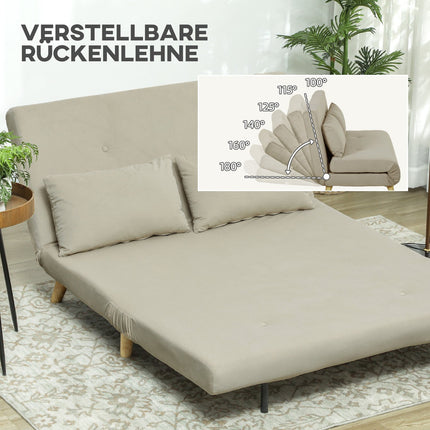 Beiges Samt Schlafsofa mit Lendenkissen - 130 x 78 cm
