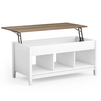 Table basse avec espace de rangement pour plaque relevable et 3 étagères ouvertes, réglable en hauteur 104,5 x 49 x 48-62,5 cm blanc